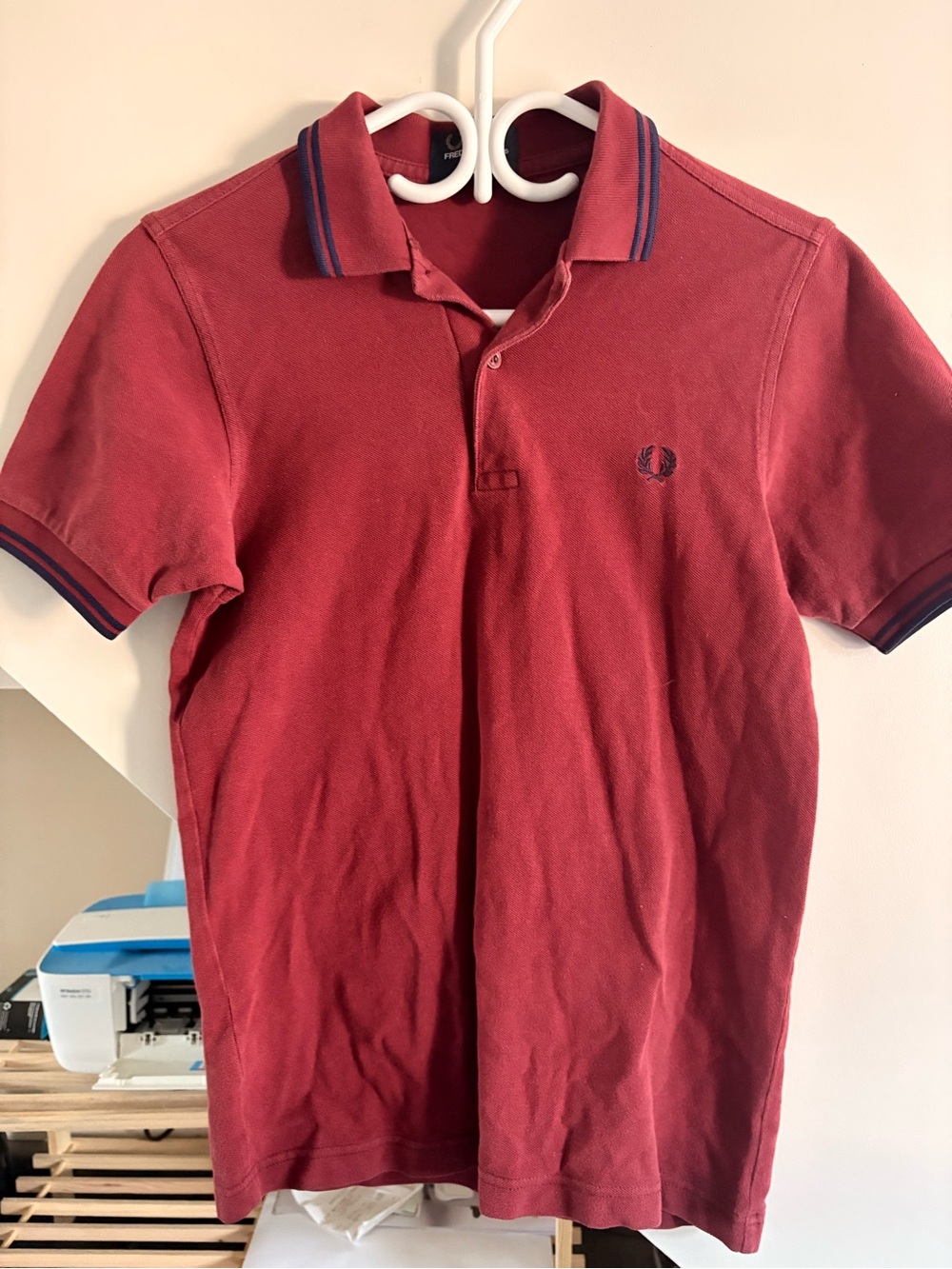 Fred Perry Men's Burgundy Polo with Navy Trim
